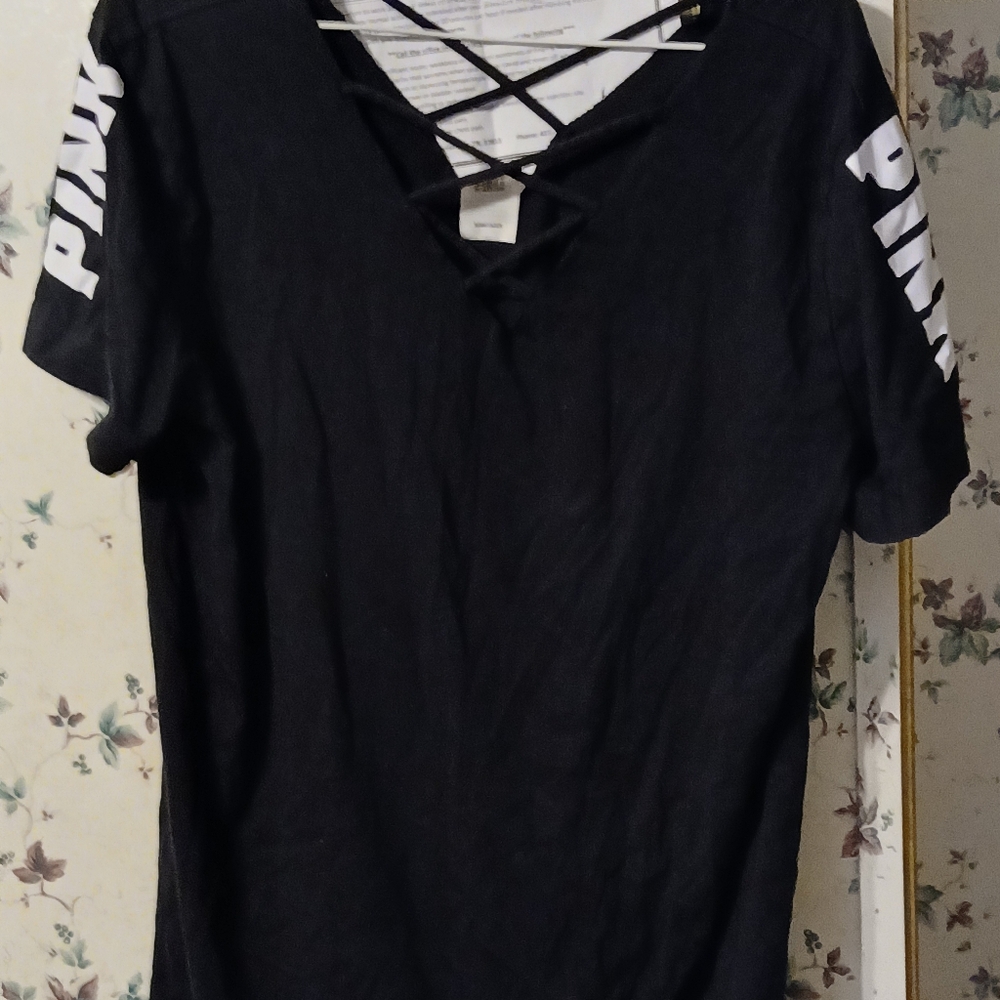 PINK Victoria's Secret Black Crisscross Tee